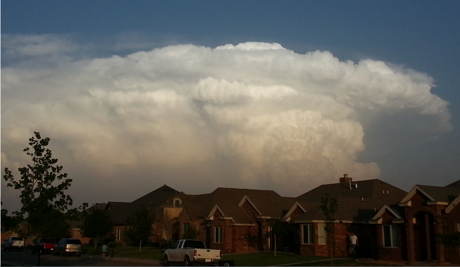View of storms east of Lubbock during the evening of 23 May 2016.