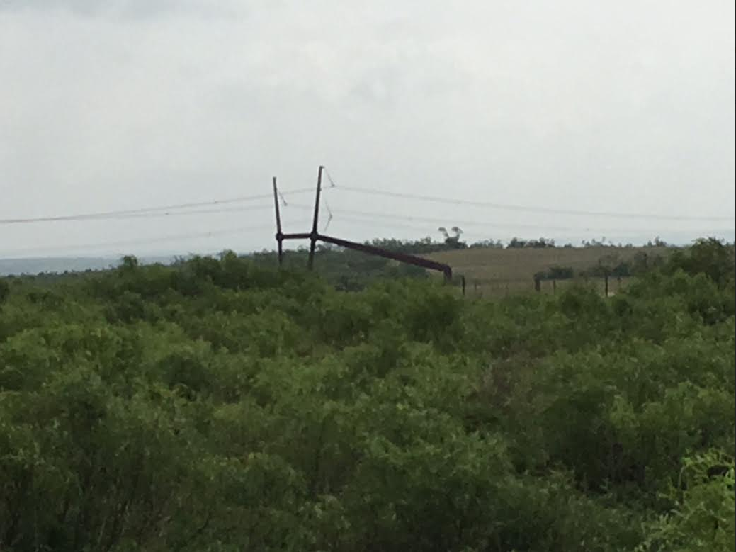 Image of power pole damage taken during a damage survey conducted near and southeast of Turkey, Texas, on 24 May 2016.
