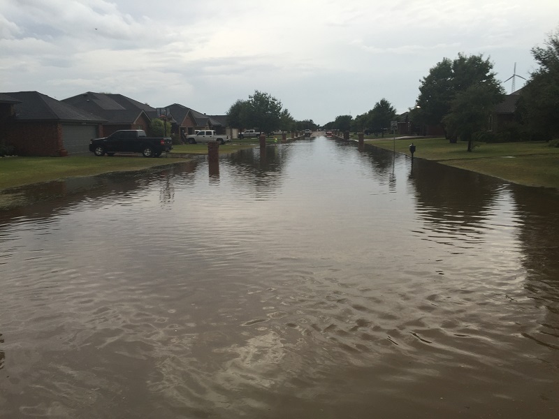 Photo of a flooded road in Shallowater, Texas on August 23, 2016