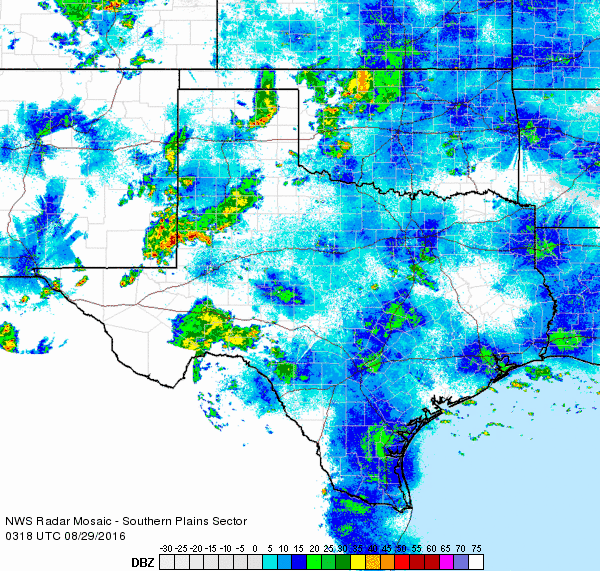 Regional radar animation valid from 10:18 pm to 11:28 pm on Sunday, 28 August 2016.