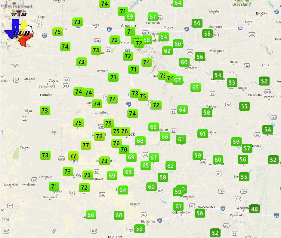Observed high temperatures on Friday, December 29th. The observations are courtesy of the West Texas Mesonet.