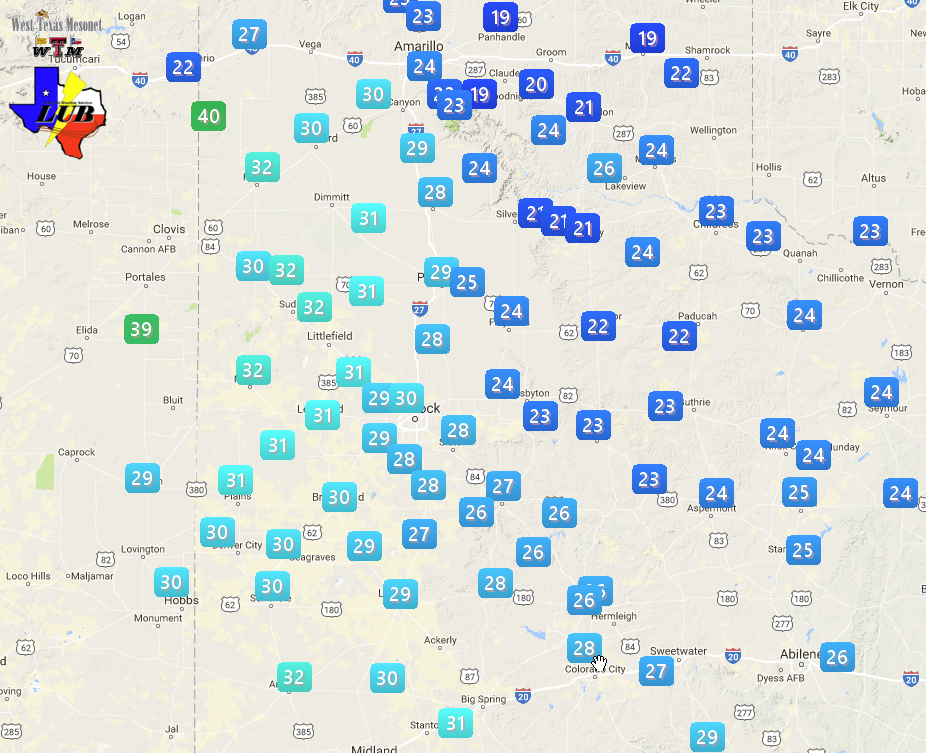 Observed high temperatures on Sunday, December 31st. The observations are courtesy of the West Texas Mesonet.