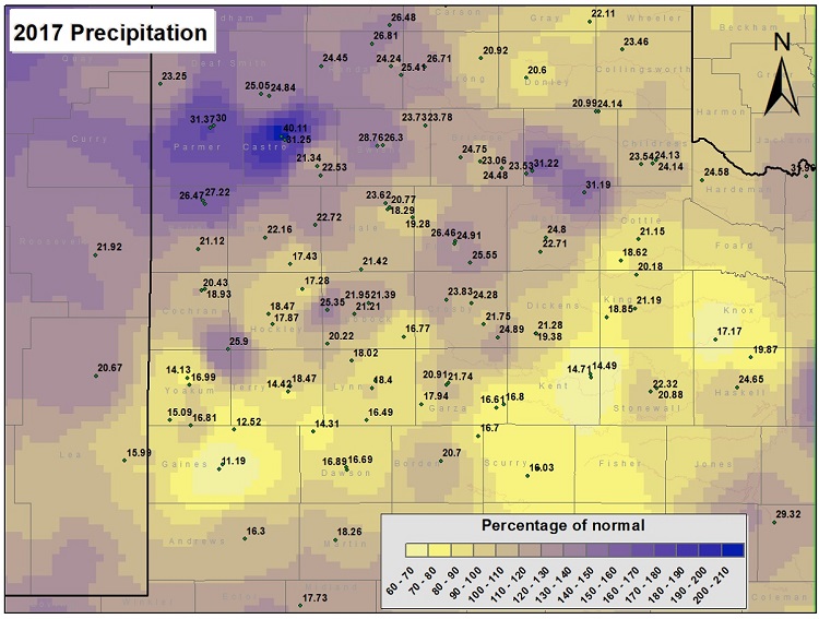 2017 precipitation as a percentage of normal