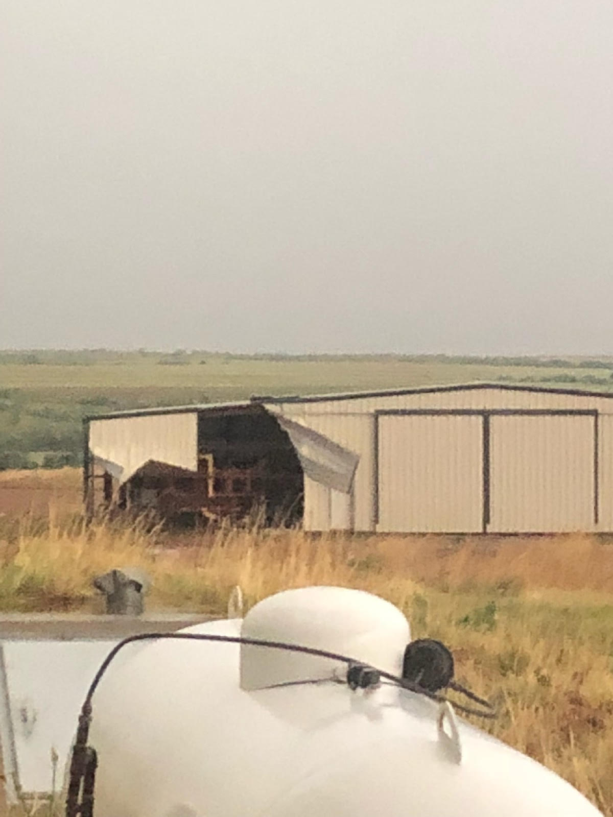 Damage sustained from large hail and strong winds near Estelline on 13 May 2018. The picture is courtesy of Farrah Holcomb.