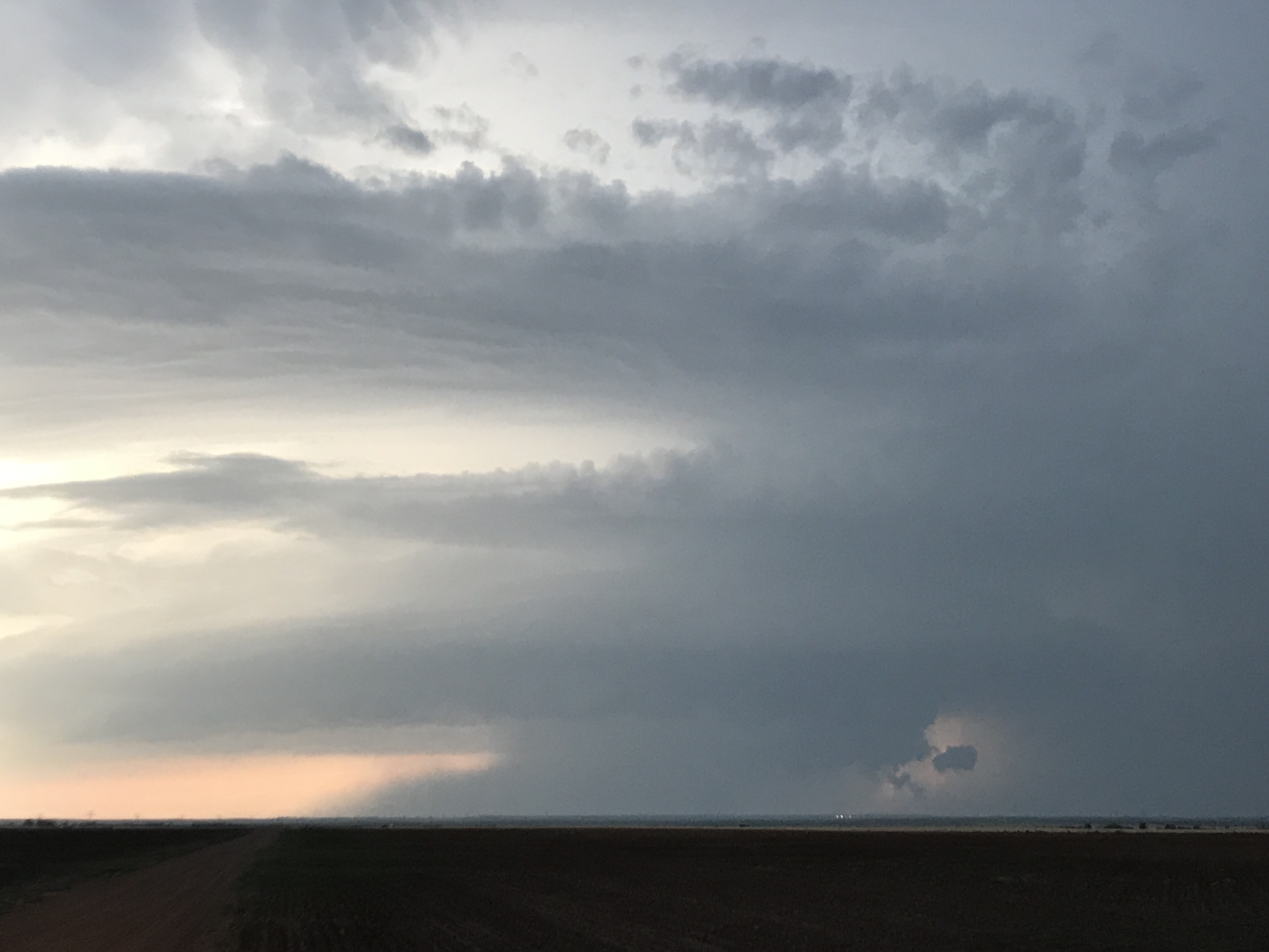 Supercell thunderstorm west of Childress on the evening of Sunday, 13 May 2018. The picture is courtesy of Bruce Haynie.