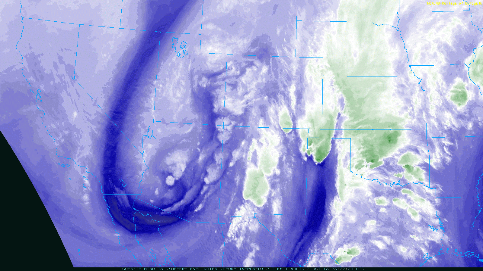 Water vapor imagery captured at 6:27 pm on 7 October 2018. 