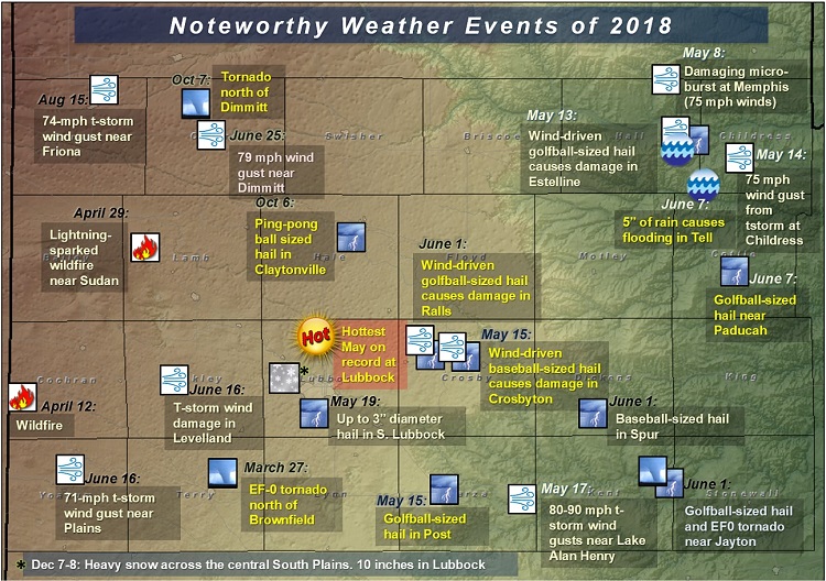 Map of significant weather events from 2018