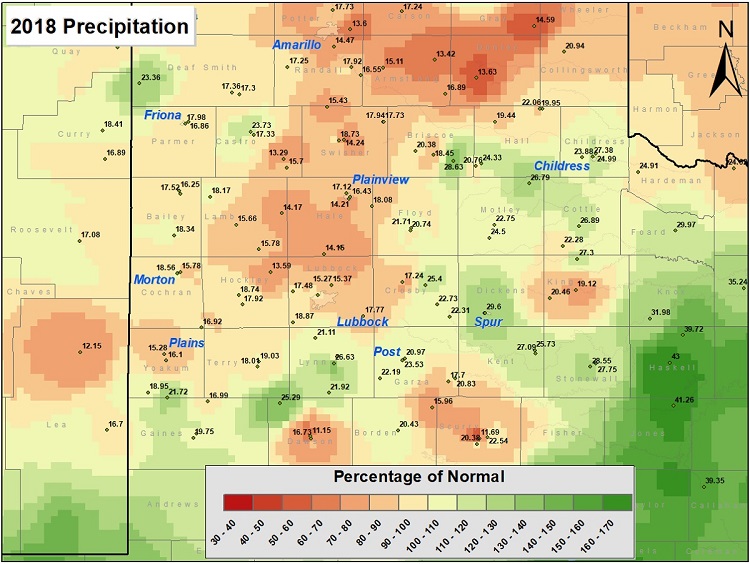 2018 precipitation as a percentage of normal