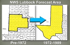 Image of the NWS LUB forecast area expansion in 1972.