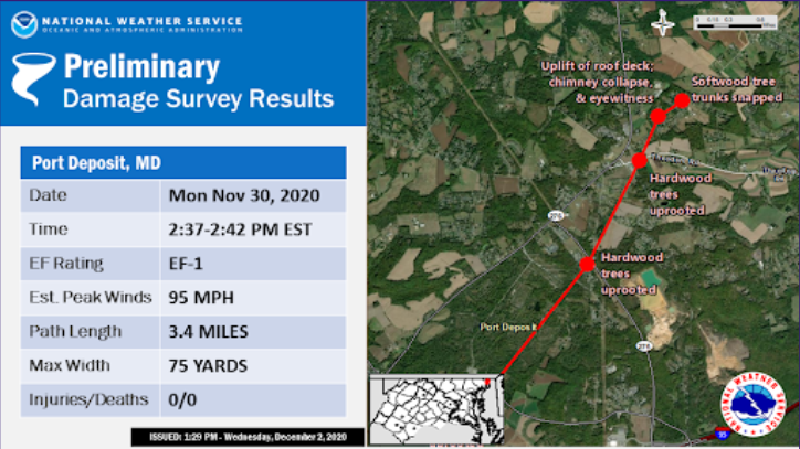Preliminary Damage Survey Results from Port Deposit, Maryland tornado