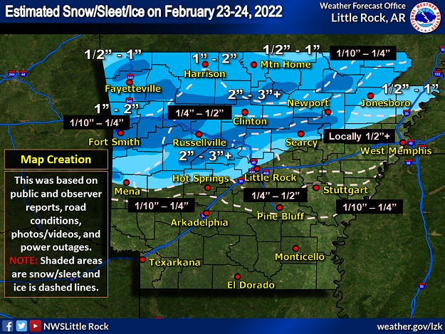 There was widespread sleet/freezing rain (and significant amounts of both) in much of northern and central Arkansas on February 23-24, 2022.