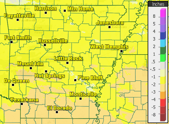 Precipitation was one to more than two inches below average in the two week period ending at 600 am CST on 02/28/2024.