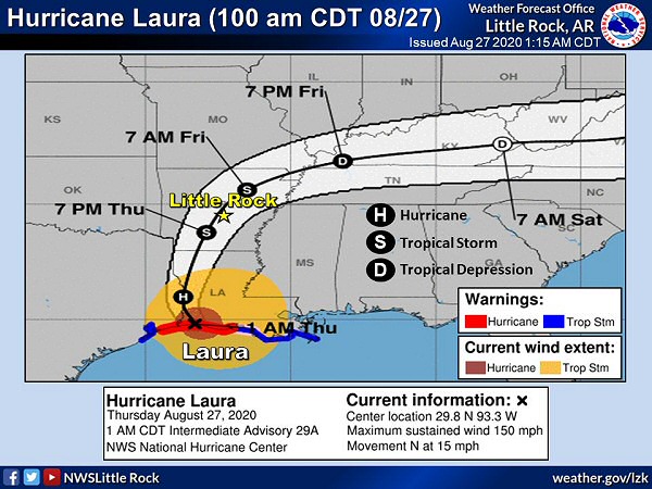 Hurricane Laura made landfall in southwest Louisiana as a Category 4 storm (150 mph sustained winds) early on 08/27/2020.