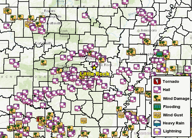 There were numerous reports of severe weather (mainly large hail) across Arkansas on June 11-16, 2023.