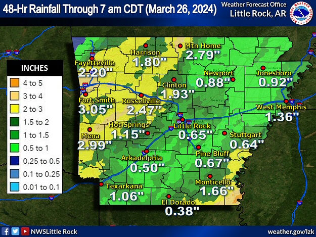 Forty eight hour rainfall through 700 am CDT on 03/26/2024.