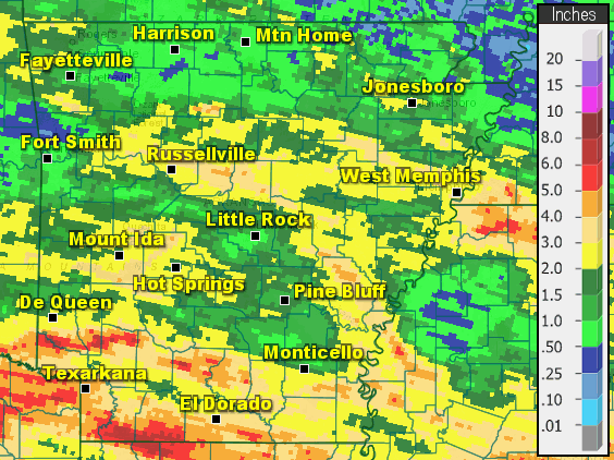One hundred sixty eight hour (seven day) rainfall through 700 am CDT on 06/18/2023.