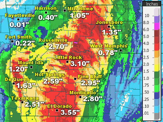 Twenty four hour rainfall as of 700 am CDT on 08/28/2020.