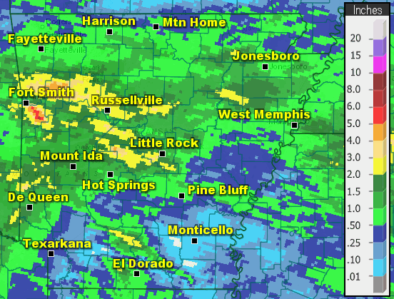Five day rainfall through 700 am CDT on 10/17/2022. While beneficial precipitation helped settle the dust in northern and central Arkansas, much of the south stayed dry. 