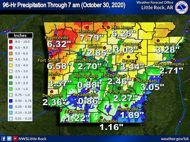 Ninety six hour (four day) rainfall through 700 am CDT on 10/30/2020.