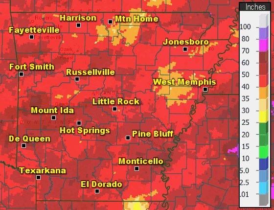 Parts of Arkansas were very wet and very dry in 2021. Overall, rainfall evened out to within one to two inches of normal.