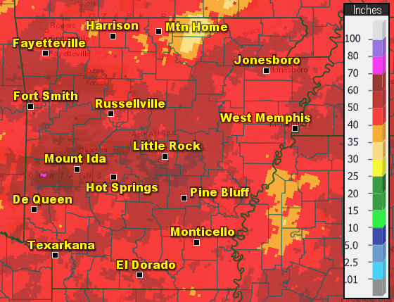 The wettest conditions in 2022 were found from west central into central and northeast Arkansas, with the driest areas in the Ozark Mountains and the south. Overall, rainfall evened out to within one to two inches of normal.