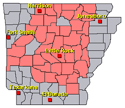 Preliminary reports of wintry precipitation in the Little Rock County Warning Area on February 3-4, 2022 (in red).