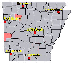 Preliminary reports of severe weather in the Little Rock County Warning Area on March 30, 2022 (in red).