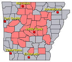 Preliminary reports of heavy rain, flash flooding, and severe weather in the Little Rock County Warning Area on April 29-30, 2017 (in red).
