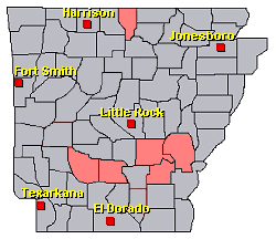 Preliminary reports of severe weather and flash flooding in the Little Rock County Warning Area on May 5, 2022 (in red).