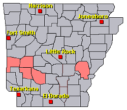 Preliminary reports of heavy rain and flash flooding in the Little Rock County Warning Area on July 16, 2019 (in red).