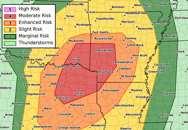 According to an outlook from the Storm Prediction Center (in Norman, OK), there was an enhanced to moderate risk of severe weather from southwest into central Arkansas on 11/04/2022. This is where modest levels of CAPE (Convective Available Potential Energy/a measure of instability) and shear (wind energy to force storm development/drive storms/create rotation) came together.