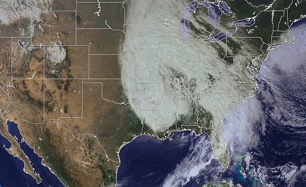 Widespread cloud cover can be seen wrapping around a strong area of upper level low pressure. The center of low pressure was just east of Arkansas as of 1:30 PM CDT October 28th.