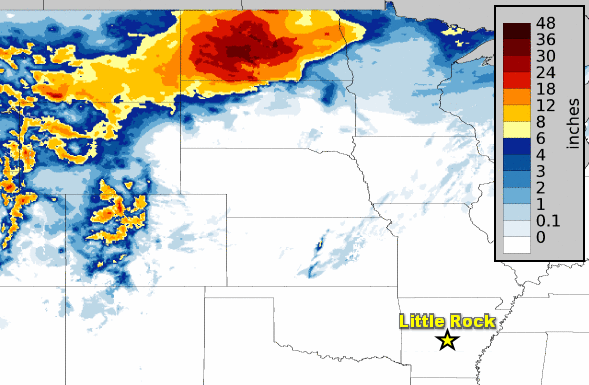 Seventy two hour estimated snowfall through 700 pm CDT on 04/14/2022.