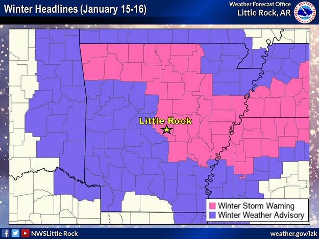 Winter Storm Warnings (for heavy snow) were posted for much of northern and eastern Arkansas through the nighttime hours of 01/15/2022 and early the next morning. While this worked out in the north, it was overdone in the east.