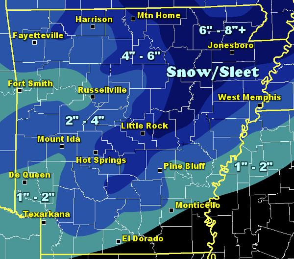 Snow and ice accumulations on March 4-5, 2015. 