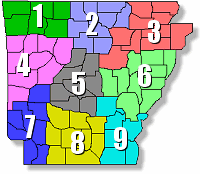 There are nine climate districts in Arkansas.