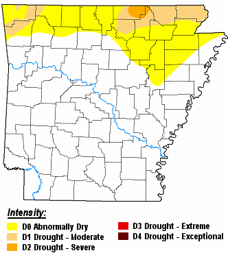 There were moderate drought (D1) conditions in far Arkansas on 06/28/2022.