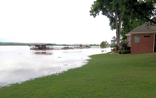 The Arkansas River was high at the River Plantation Subdivision in Mayflower (Faulkner County) on 06/02/2015.