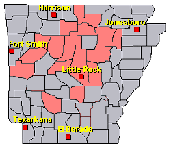 Preliminary reports of severe weather and flooding in the Little Rock County Warning Area on April 27-28, 2014 (in red).