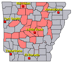 Preliminary reports of winter weather in the Little Rock County Warning Area on December 25-26, 2012 (in red).