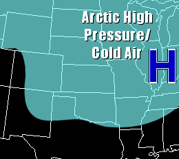 The surface map on 12/25/2000 featured Arctic high pressure ("H") in the Ohio Valley and surrounded by subfreezing conditions. A storm system ("L") to the southwest pulled warmth and moisture toward the region from the Gulf Coast. This warmer air flowed overhead, with frozen precipitation melting and becoming icy toward the ground.