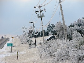 Along U.S. Highway 167 to the south of Cave City (Sharp County), there was ice on the lines and some snow on the ground.