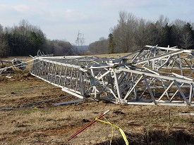 A transmission tower was flattened 4.2 miles east-northeast of town.