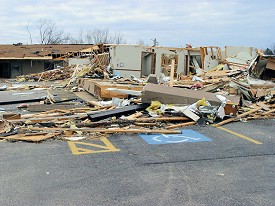 A strip mall was hit as well.