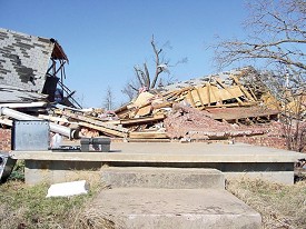 This three story house was destroyed.