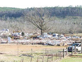 Several chicken houses were blown down.