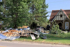 The roof of a business was blown across the road in Clarksville (Johnson County).