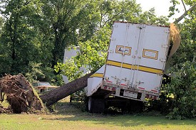 A tree crushed a truck trailer in Clarksville (Johnson County).