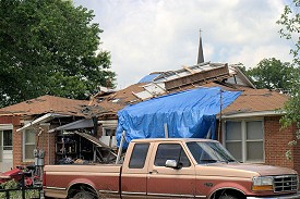 The back porch of a home was blown away at Atkins (Pope County).