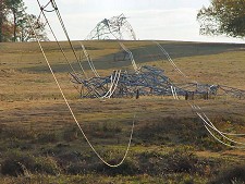 Transmission towers were mangled by a strong (F3) tornado near Cherry Hill (Perry County) on 11/27/2005.